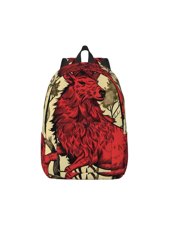 Mythical Red Stag Illustration Pattern Canvas College Laptop Backpack,Travel Daypack,Durable Rucksack Travel Notebook Bag School Backpack Book Bag for Men Women-Medium