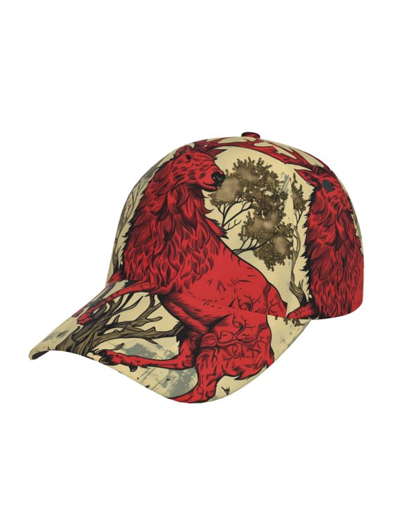 Mythical Red Stag Illustration Pattern Mens Baseball Cap Adjustable Curved Brim Hat, Soft Cotton Sports Cap for Outdoor, Casual, and Everyday Wear, Comfortable & Breathable