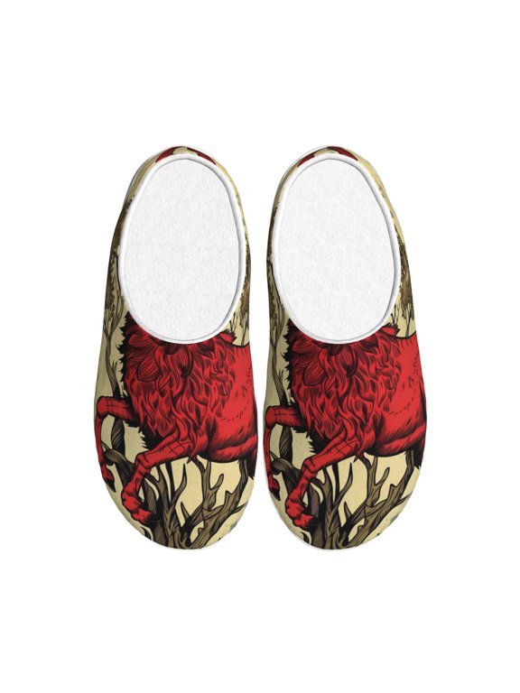 Mythical Red Stag Illustration Print Women's Men's Cotton Knit Slippers Lightweight Memory Foam Indoor House Shoes with Anti-Skid Sole-44/45
