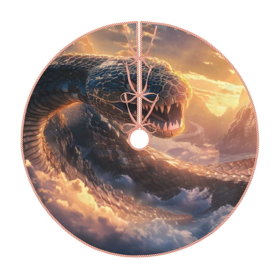 Rateoe Mythical Serpent Mountain Sunrise Pattern Christmas Tree Skirt with Ties, Christmas Tree Decorations, Farmhouse Christmas Decor Xmas Holiday Decorations-30"