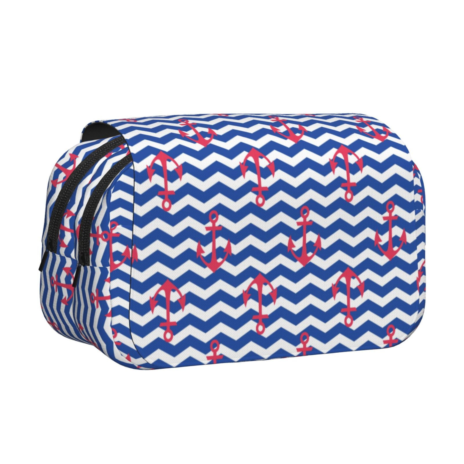 Rateoe Nautical Anchors Pattern Double Clamshell Pen Case, Storage Organizer with Two Zipper Compartments– Holds Up to 50 Pencils & Pens