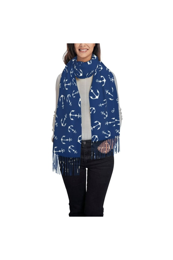Nautical Anchors Women's Traditional Scarf Wrap Tassel Shawl Fringes Neck Head Shawl Retro Scarf