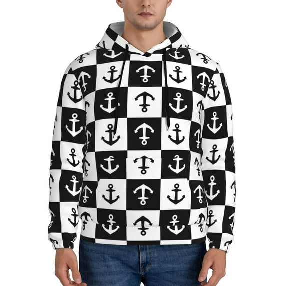 Rateoe Nautical Anchors1 Pattern Mens Hoodie, Pullover Hooded Sweatshirt, Kangaroo Pocket Hoodie Ideal for Daily Wear, Travel and Home-3X-Large