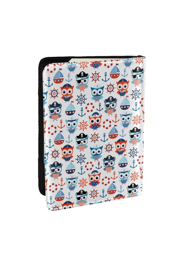 Nautical And Pirate Owls Pattern Passport Holder Wallet Leather Mulit-purpose Travel Wallet Credit Cards Case ,Passport Cover for Women Men-6.5 in