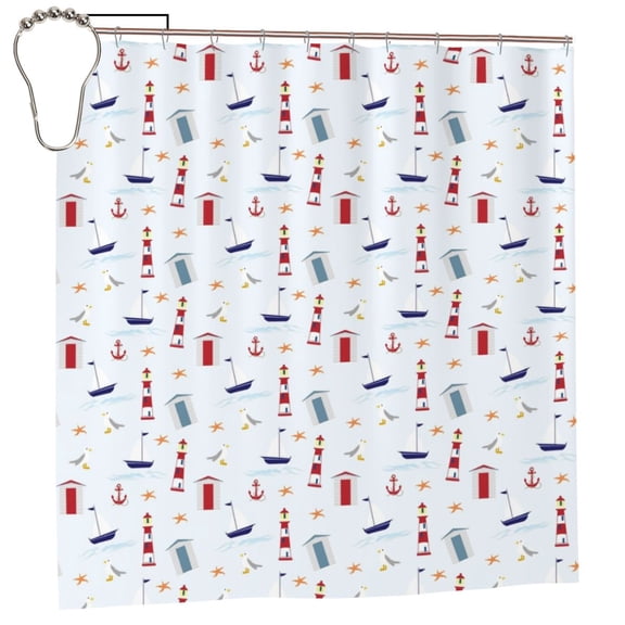 Rateoe Nautical Lighthouse Sailboat Shower Curtain - Fancy Bathroom Shower Curtain Sets - Waterproof Shower Curtain with Hooks with 12 Plastic Hooks 72x72 Inches