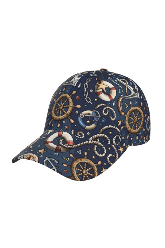 Nautical Pattern Mens Baseball Cap Adjustable Curved Brim Hat, Soft Cotton Sports Cap for Outdoor, Casual, and Everyday Wear, Comfortable & Breathable