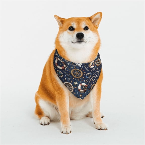 Rateoe Nautical Print Pet Scarf for Dogs and Cats – Stylish Reflective Design, Breathable & Durable Pet Bandana with Quick-Release Buckle-Medium