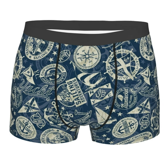 Rateoe Nautical Style Mens Boxer Briefs Poly Spandex Performance Boxer Briefs Underwear Hem Boxer Briefs - XX-Large