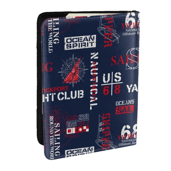 Rateoe Nautical Style Sailboat Pattern Passport Holder Wallet Leather Mulit-purpose Travel Wallet Credit Cards Case ,Passport Cover for Women Men-6.5 in