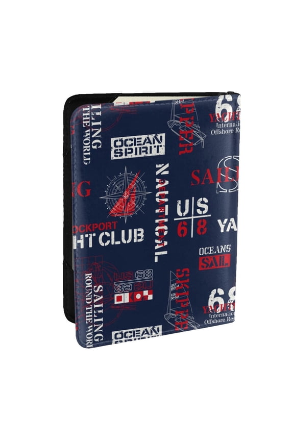 Nautical Style Sailboat Pattern Passport Holder Wallet Leather Mulit-purpose Travel Wallet Credit Cards Case ,Passport Cover for Women Men-6.5 in