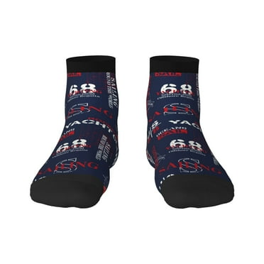 Rateoe Nautical Style Sailboat Pattern Quarter Crew Socks,Toe Seamed Ankle Socks,Cotton Cushioned Breathable Athletic Crew Sports Socks