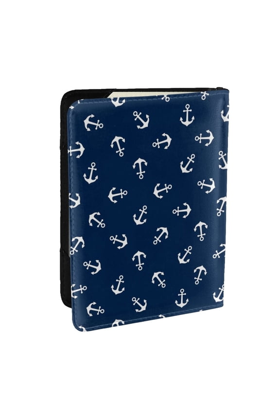 Nautical Themed Simple Anchors Pattern Passport Holder Wallet Leather Mulit-purpose Travel Wallet Credit Cards Case ,Passport Cover for Women Men-6.5 in