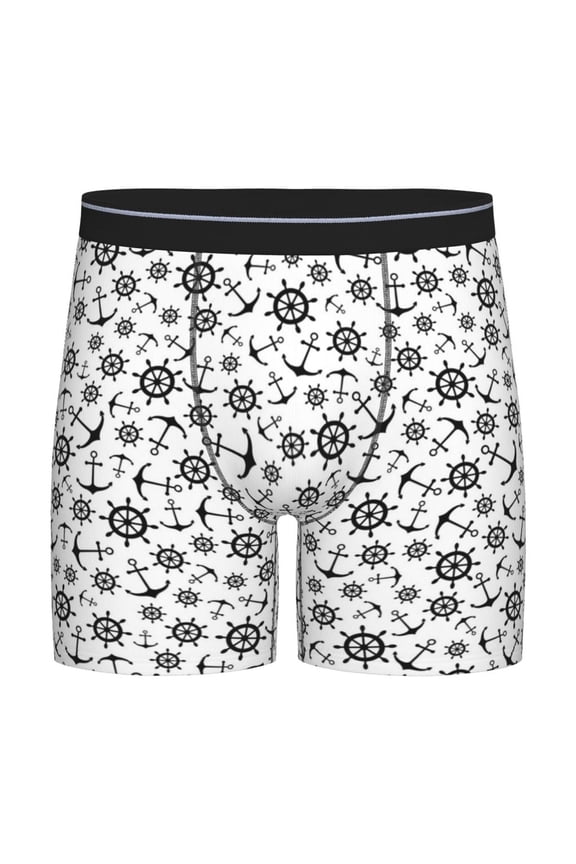 Nautical Themed Simple Anchors Print Men’s Underwear Boxer Briefs Soft Comfortable Underwear Boxer Briefs, Long Leg Briefs,Anti-chafing Boxer Briefs