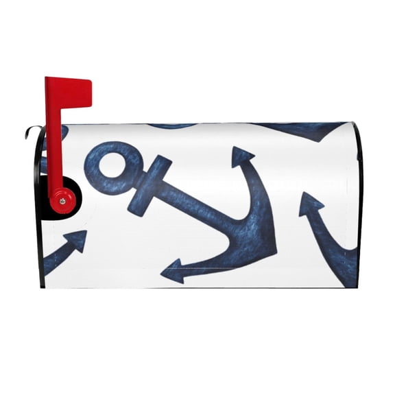 Rateoe Navy Blue Anchor Printed Mailbox Covers - Easy to Install Fall, Winter, Spring, Summer Mailbox Cover - Weather and UV-Resistant Mailbox Decor - Mailbox Magnetic Covers-25.5x21 in