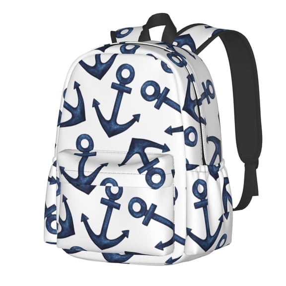 Rateoe Navy Blue Anchors Pattern Student Backpack,Backpack for School,Lightweight Bag,Travel Backpack,Outdoor Backpack,Large Capacity Backpack