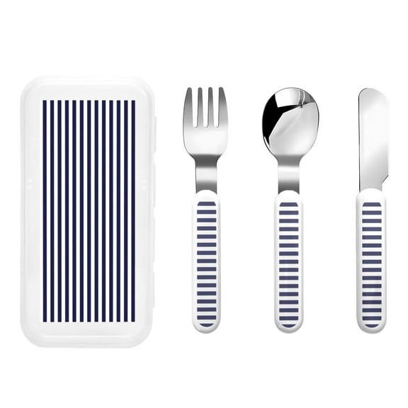 Rateoe Navy Blue And White Stripes for Stainless Steel Kids Silverware Set - Child and Toddler Safe Flatware - Children's Knife, Fork And Spoon Set