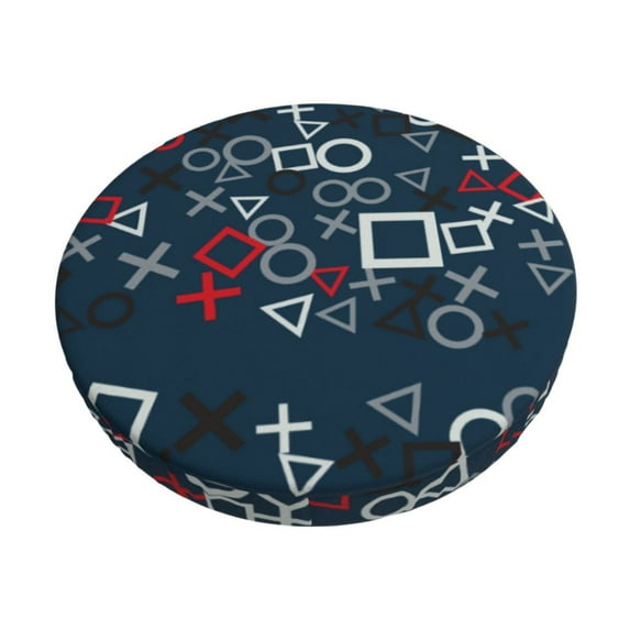 Rateoe Navy Blue Geometric Pattern Round Bar Stool Seat Covers,Washable Stool Cushion Slipcover Elastic Bar Chair Covers for 12-14 Inch Chair -12 inch