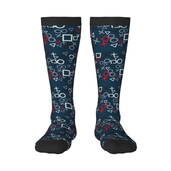 Rateoe Navy Blue Geometric Pattern Women’s Knee High Crew Socks,Trouser Socks Comfortable, Breathable, Moisture-Wicking and Soft