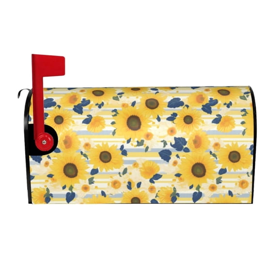 Rateoe Navy Blue Leaf Sunflower Printed Mailbox Covers - Easy to Install Fall, Winter, Spring, Summer Mailbox Cover - Weather and UV-Resistant Mailbox Decor - Mailbox Magnetic Covers-