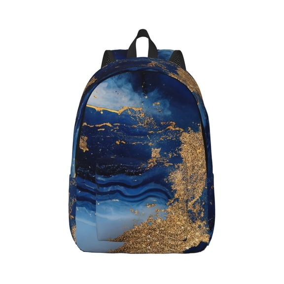 Rateoe Navy Blue Marble Pattern Canvas College Laptop Backpack,Travel Daypack,Durable Rucksack Travel Notebook Bag School Backpack Book Bag for Men Women-Medium