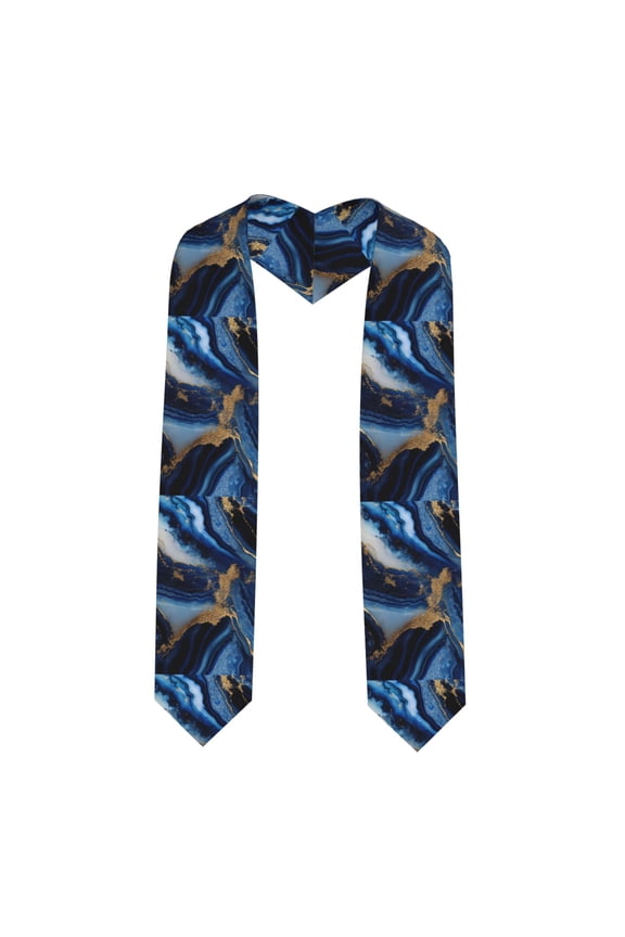 Navy Blue Marble Pattern Graduation Shawl Stole – Elegant Stole for Graduates ,Graduation Gown Accessory, Academic Stole-Sharp Corner