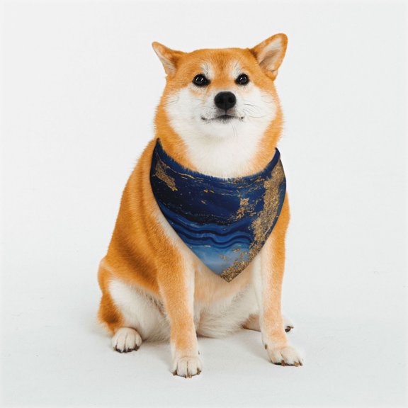 Rateoe Navy Blue Marble Print Pet Scarf for Dogs and Cats – Stylish Reflective Design, Breathable & Durable Pet Bandana with Quick-Release Buckle-Medium
