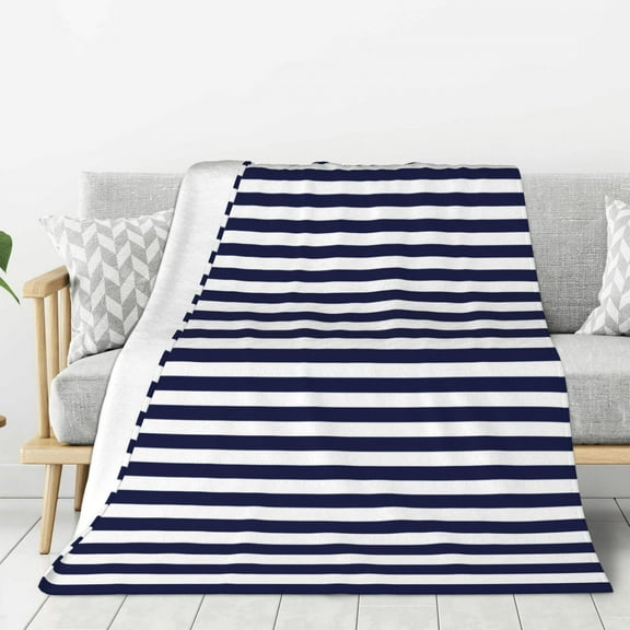 Rateoe Navy Blue And White Stripes Pattern Flannel Throw Blanket, Ultra-soft Blanket for Bed, Couch, Car, Hypoallergenic Anti-pilling blanket-40"x30"(Vertical)