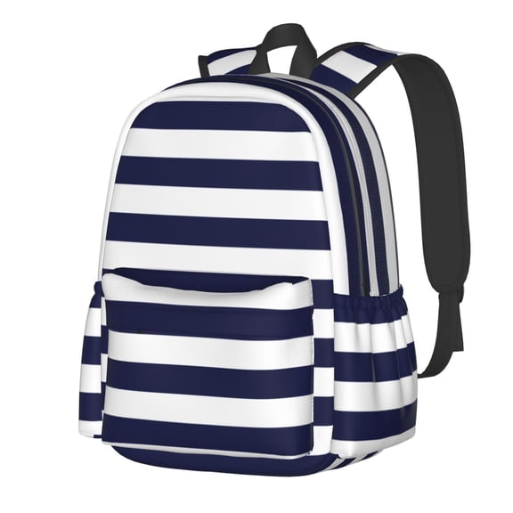 Rateoe Navy Blue And White Stripes Pattern Student Backpack,Backpack for School,Lightweight Bag,Travel Backpack,Outdoor Backpack,Large Capacity Backpack