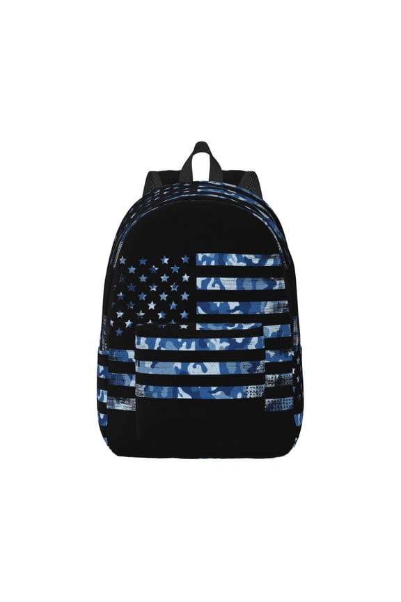 Navy Camouflage American Flag Pattern Canvas College Laptop Backpack,Travel Daypack,Durable Rucksack Travel Notebook Bag School Backpack Book Bag for Men Women-Medium