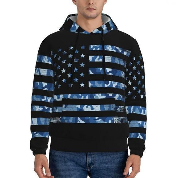 Rateoe Navy Camouflage American Flag Pattern Mens Hoodie, Pullover Hooded Sweatshirt, Kangaroo Pocket Hoodie Ideal for Daily Wear, Travel and Home-Medium
