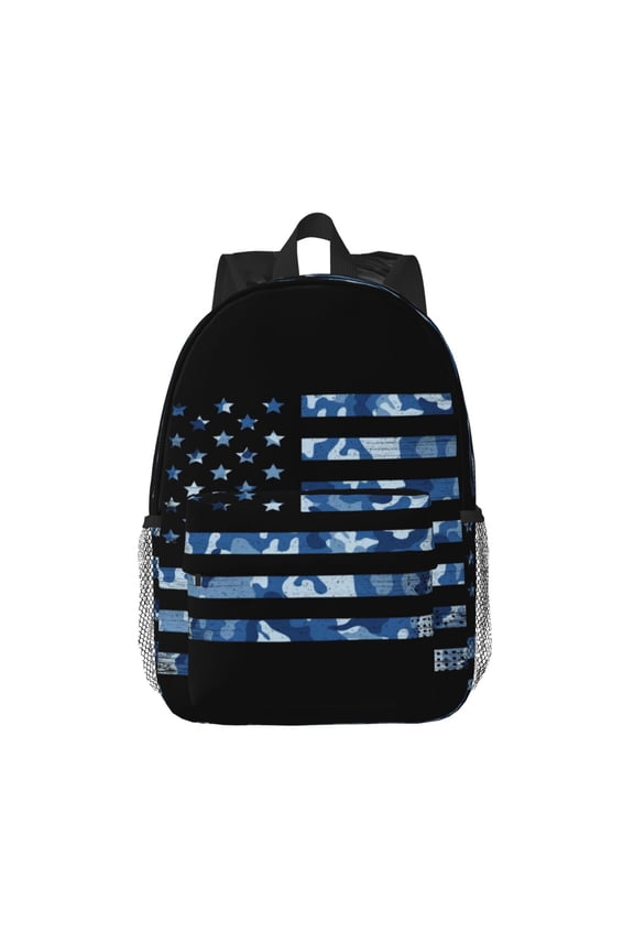 Navy Camouflage American Flag Pattern Student Backpack Water-resistant Backpack 15-inch Laptop Backpack Lightweight Adjustable School Backpack