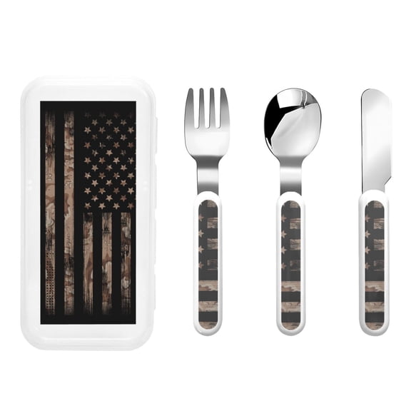 Rateoe Navy Camouflage American Flag for Stainless Steel Kids Silverware Set - Child and Toddler Safe Flatware - Children's Knife, Fork And Spoon Set