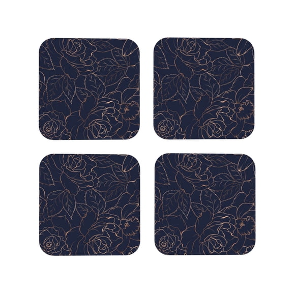 Rateoe Navy Dark Blue Drawing Drink Coasters Set of 4 Leather Coasters Spill Protection for Table Desk,Durable and Non Slip Leather Coaster ,4 Inches Drink Mats-Square