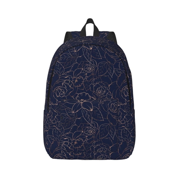 Rateoe Navy Dark Blue Pattern Canvas College Laptop Backpack,Travel Daypack,Durable Rucksack Travel Notebook Bag School Backpack Book Bag for Men Women-Medium