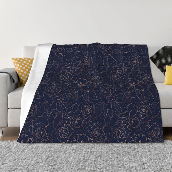 Rateoe Navy Dark Blue Pattern Flannel Throw Blanket, Ultra-soft Blanket for Bed, Couch, Car, Hypoallergenic Anti-pilling blanket-