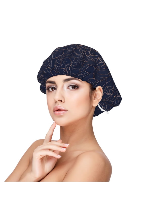 Navy Dark Blue Pattern Silk Satin Hair Bonnet for Sleeping, Adjustable Sleep Cap Turban for Women , Curly Straight Hair Long Large Braid