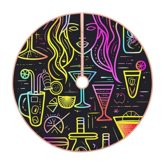 Rateoe Neon Bar Drinks Pattern Christmas Tree Skirt with Ties, Christmas Tree Decorations, Farmhouse Christmas Decor Xmas Holiday Decorations-30"