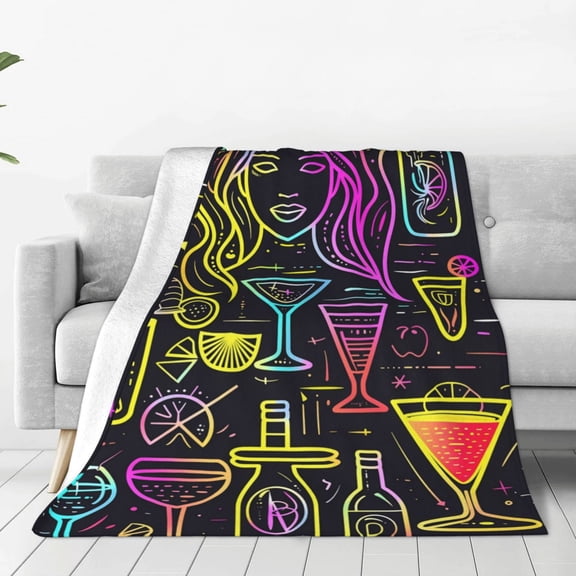 Rateoe Neon Bar Drinks Print Fuzzy Fleece Throw Blanket Extra Large,Super Soft,Fluffy and Warm Blankets for Couch,Bed,All Season Use (40"x30")