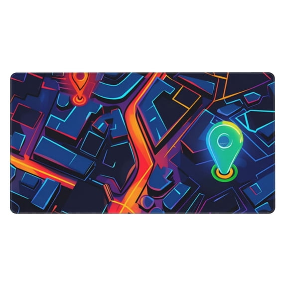 Rateoe Neon City Map Print Mouse Pad - Extended Large Gaming Mousepad,Non-Slip Stitched Edge,16x29.5 Inch