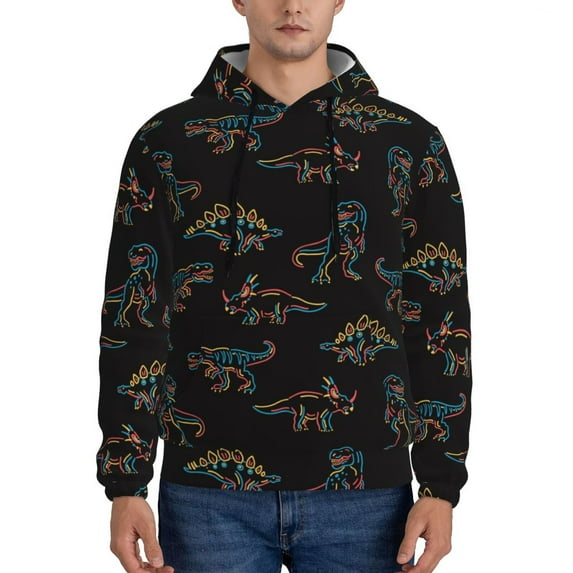 Rateoe Neon Dinosaur Pattern Mens Hoodie, Pullover Hooded Sweatshirt, Kangaroo Pocket Hoodie Ideal for Daily Wear, Travel and Home-XX-Large