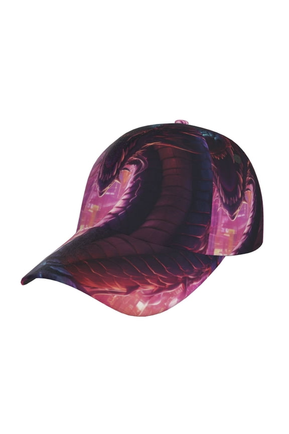 Neon Futuristic Dragon Pattern Mens Baseball Cap  Adjustable Curved Brim Hat, Soft Cotton Sports Cap for Outdoor, Casual, and Everyday Wear, Comfortable & Breathable