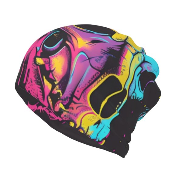 Rateoe Neon Gothic Skull Moon Cotton Slouchy Beanie Hat for Men/Women,Lightweight Oversize Large Thin Skull Cap Night Sleeping Cap
