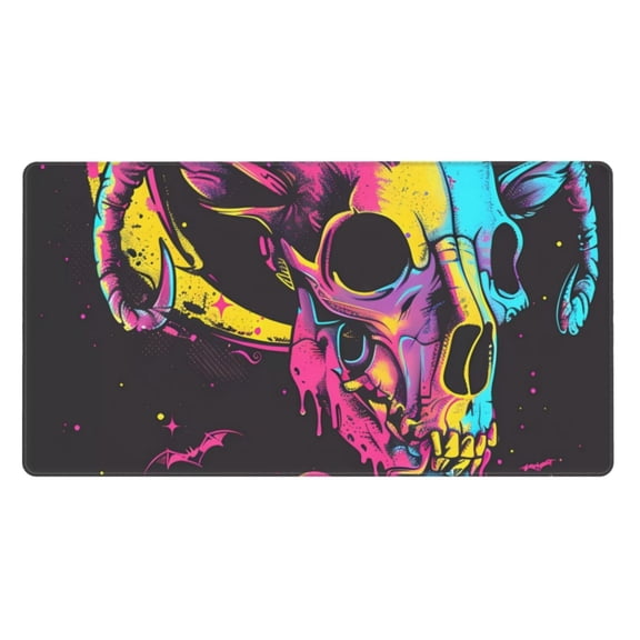 Rateoe Neon Gothic Skull Moon Print Mouse Pad - Extended Large Gaming Mousepad,Non-Slip Stitched Edge,16x29.5 Inch