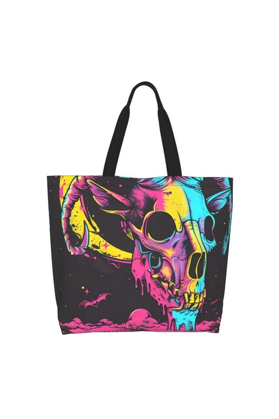 Neon Gothic Skull Moon Tote Bag - Waterproof Lightweight Handbags Travel Shoulder Bag for Hiking Yoga Gym Swimming Travel Beach