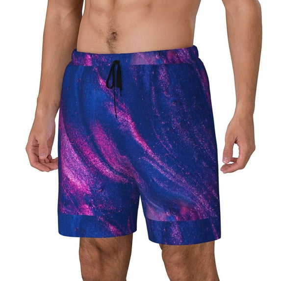 Rateoe Neon Gradient Blue Pattern Men’s Swim Shorts with Compression Liner – Double-Layered Quick-Dry Swimwear, Comfortable & Stretchy Beach Shorts-Small