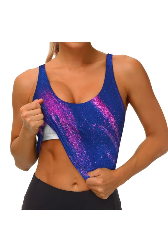 Neon Gradient Blue Print Womens' Sports Bras Scoop Neck Sports Vest- Padded U Back Seamless High Impact Support