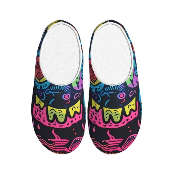 Rateoe Neon Graffiti Urban Art Print Women's Men's Cotton Knit Slippers Lightweight Memory Foam Indoor House Shoes with Anti-Skid Sole-40/41