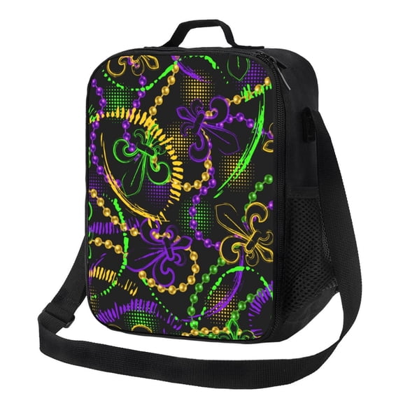 Rateoe Neon Mardi Gras Lunch Bag Reusable Lunch Box with Shoulder Straps for Men Women Insulated Portable Lunchbox for adults Suitable for School Work Picnic