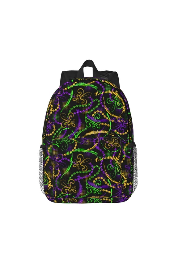 Neon Mardi Gras Pattern Student Backpack Water-resistant Backpack 15-inch Laptop Backpack Lightweight Adjustable School Backpack