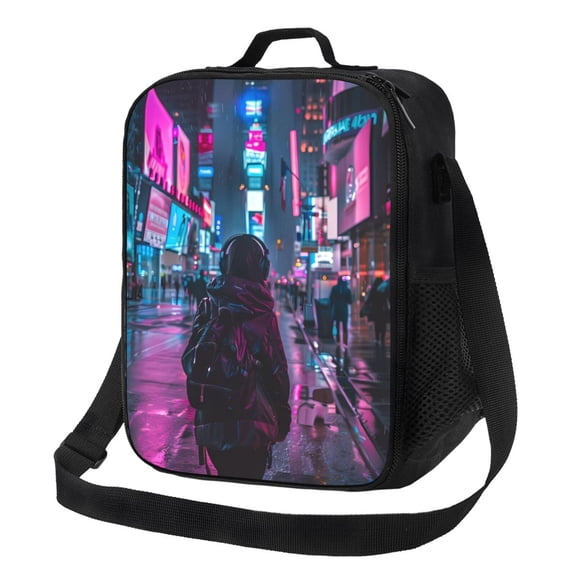 Rateoe Neon Night Cityscape Lunch Bag Reusable Lunch Box with Shoulder Straps for Men Women Insulated Portable Lunchbox for adults Suitable for School Work Picnic